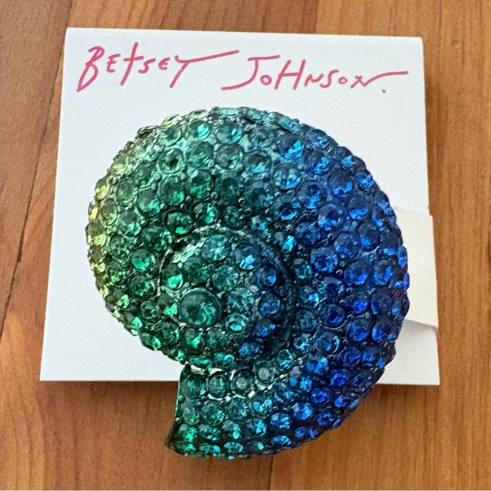 Betsey Johnson Green and Blue Crystal Shell Ring